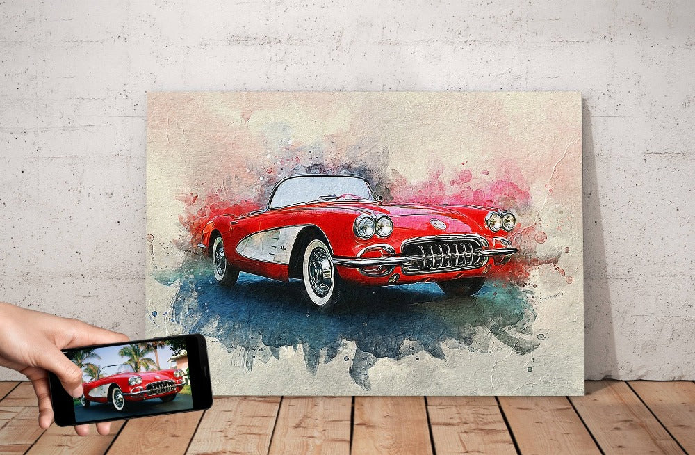 Wall Art Print Red car at night, Gifts & Merchandise